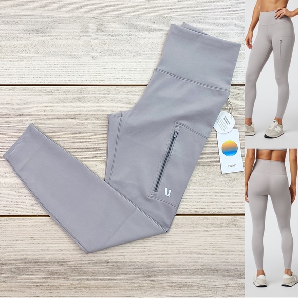 Vuori Pants - Vuori Evolve Zipped Legging - Soft Pewter | Size Medium